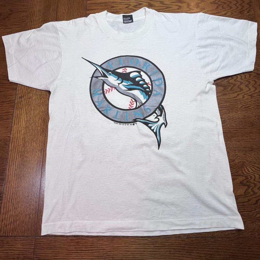 Vintage Florida Marlins 1991 MLB Baseball White T Shirt Size L Screen Stars Tag